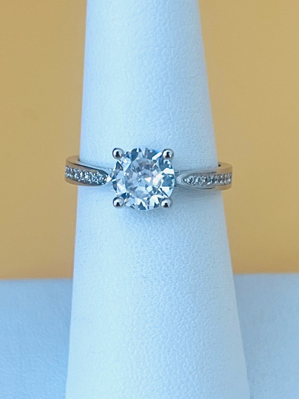 Classic Silver .925 Solitaire Engagement Ring with Pavé Band  adjustable size